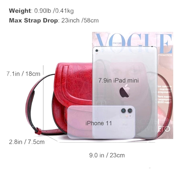 Red Vegan Leather Spacious Multi-Compartment Crossbody Shoulder Bag - Picture 5 of 7